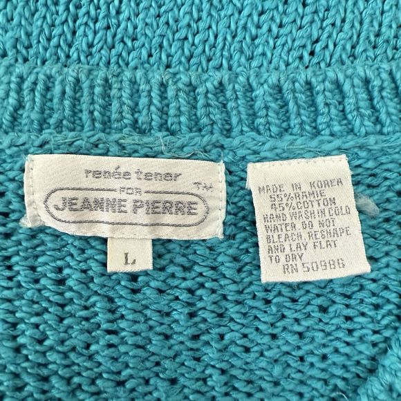 Renee Tener for Jeanne Pierre True Vintage Sweater Large Turquoise 80s Retro - Picture 12 of 12